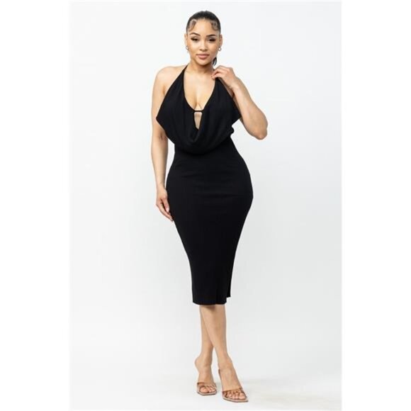 Tie Halter Drape Neck Midi Dress - Picture 1 of 6